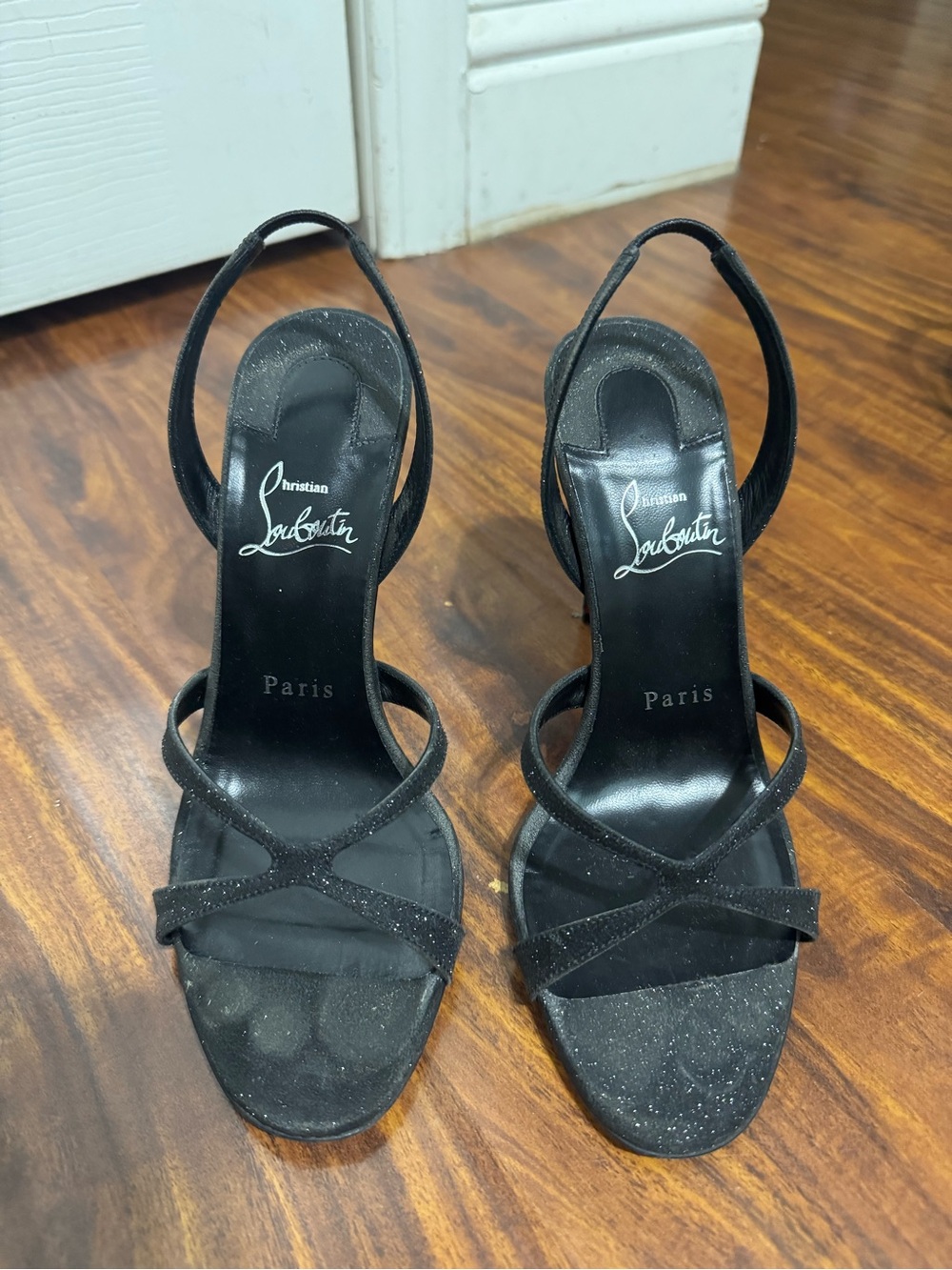Christian Louboutin Black Suede Strappy Slingback Heels